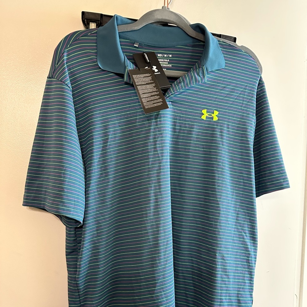 Men's Under Armour Performance 3.0 Striped Golf Polo Static BlueMSRP 60 NWT Sz M